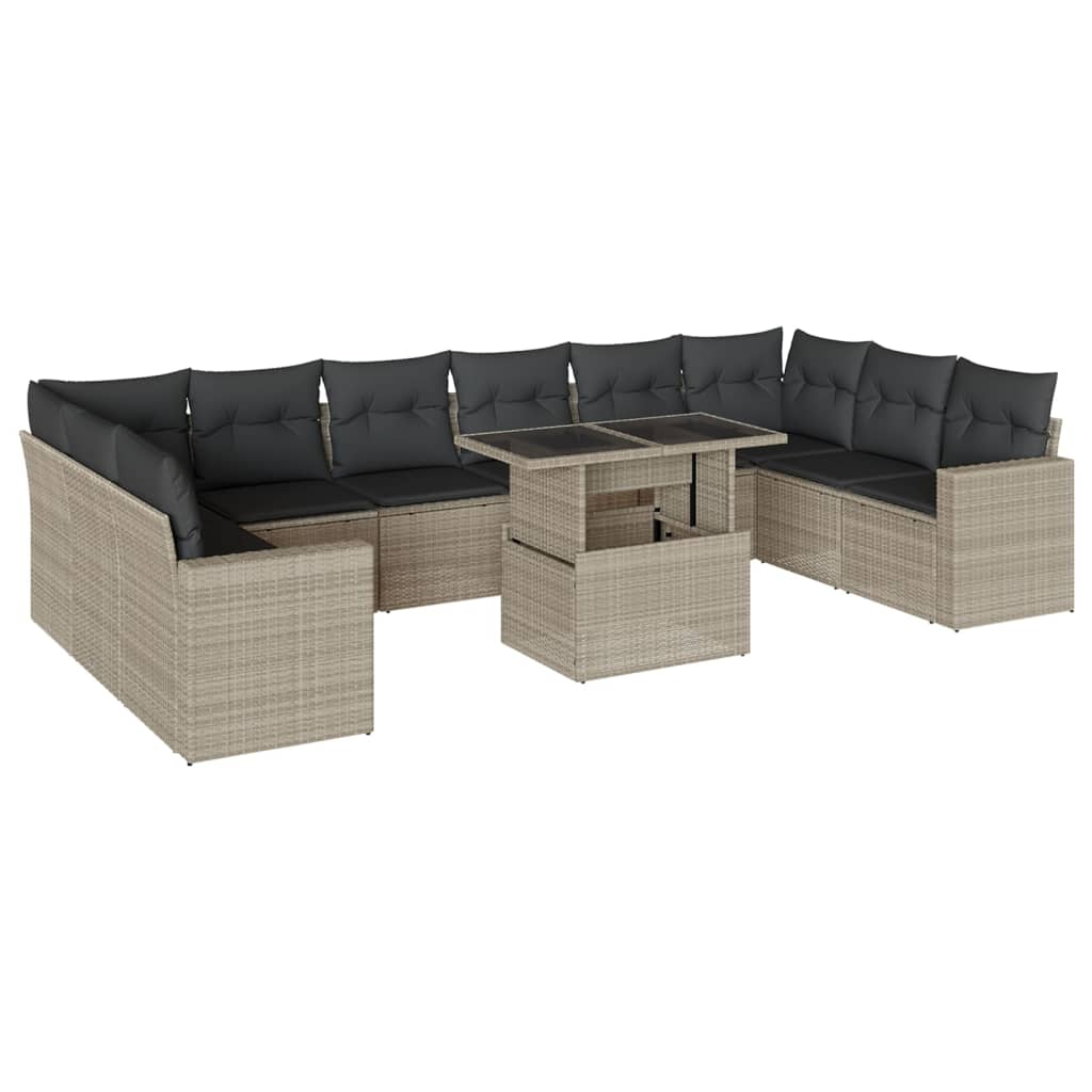 11 részes világosszürke polyrattan kerti ülőgarnitúra párnákkal (3267522)