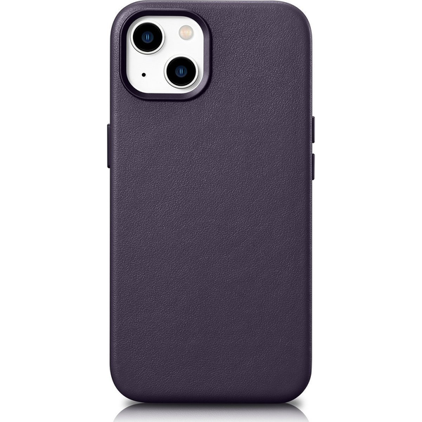 Icarer Case Leather Valódi Bőr Tok iPhone 14 Plushoz Sötétlila Magsafe Kompatibilis