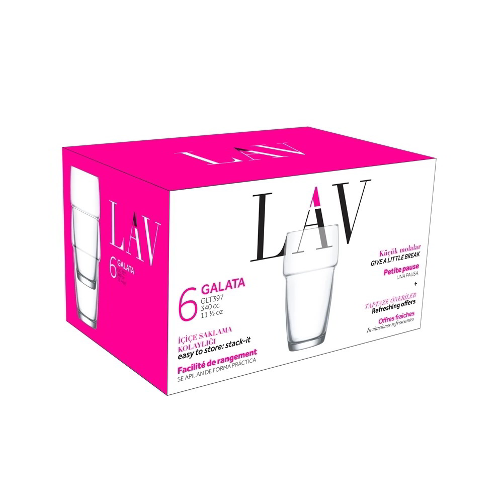 LAV Galata Long Drink 340ml Koktélos üveg pohár szett 6 darabos (LV-GLT397F)