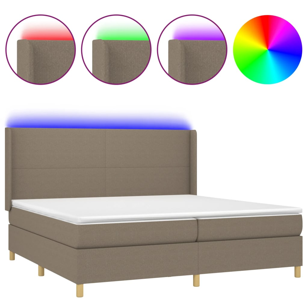 tópszínű szövet rugós és LED-es ágy matraccal 200 x 200 cm (3138745)