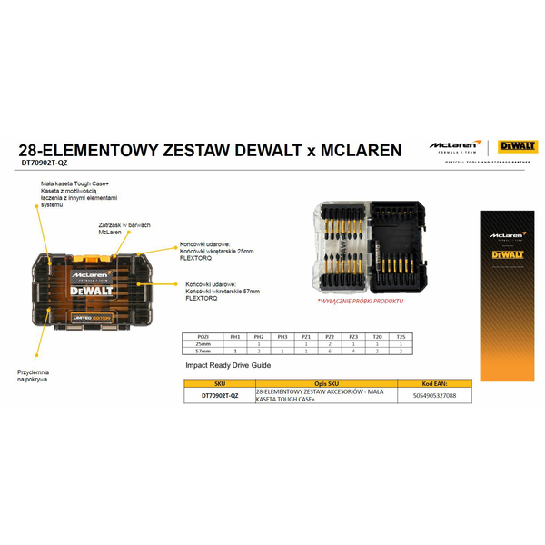 Dewalt x McLaren DT70902T-QZ 28 részes FLEXTORQ bitkészlet TOUGH CASE-ben