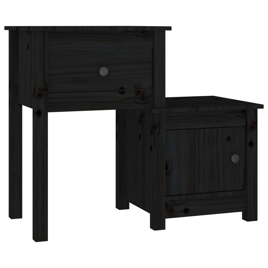 2 darab fekete tömör fenyőfa éjjeliszekrény 79,5 x 38 x 65,5 cm (814547)