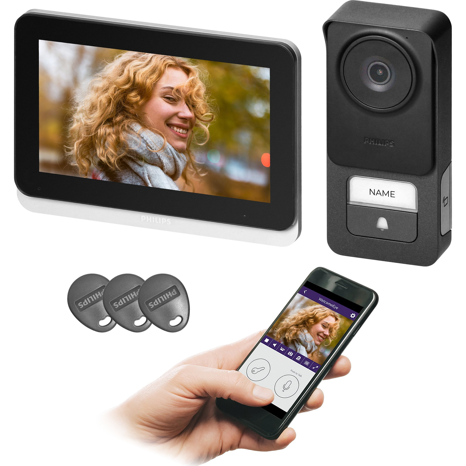 Philips WelcomeEye Connect 3, Videós Ajtóbejáró Készlet, 2 Vezetékes, 7", Wi-Fi, Érintőképernyő, 3K, RFID