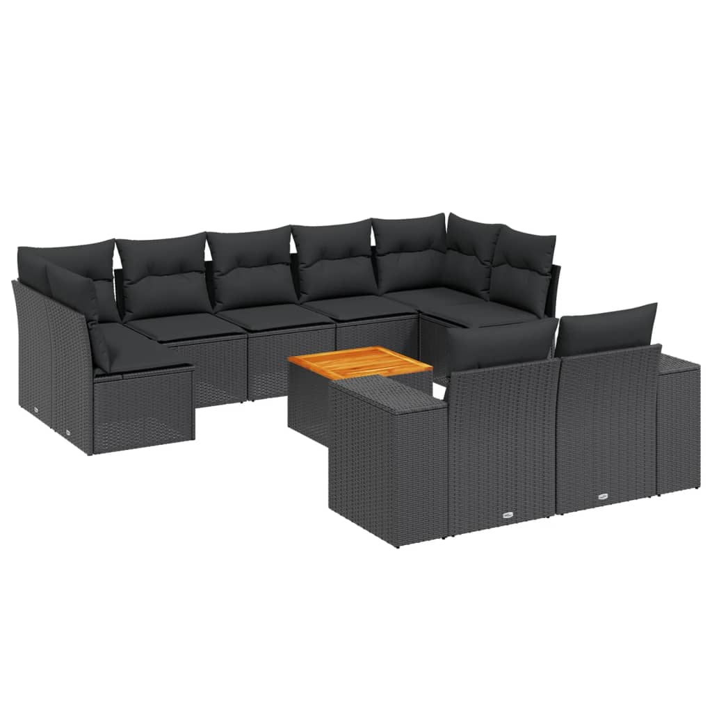 10 részes fekete polyrattan kerti ülőgarnitúra párnákkal (3257924)