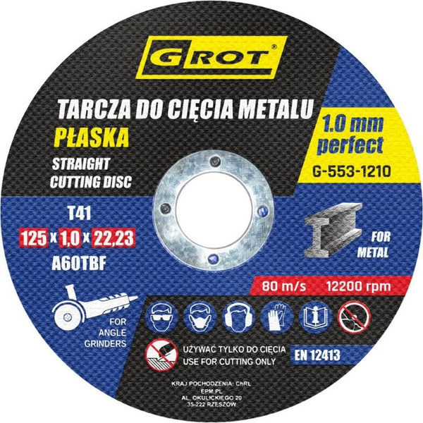  Grot Tarcza Płaska T1a 125x1.0x22 Koplet 10 Sztuk