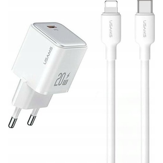 HÁLÓZATI TÖLTŐ TYPE-C ALJZAT 20W, PD GYORSTÖLTŐ 3.0 + TYPE-C - LIGHTNING KÁBEL (USA1027)