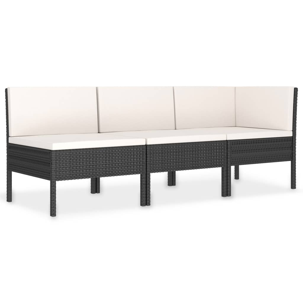 3 részes fekete polyrattan kerti bútorszett párnákkal (310202)