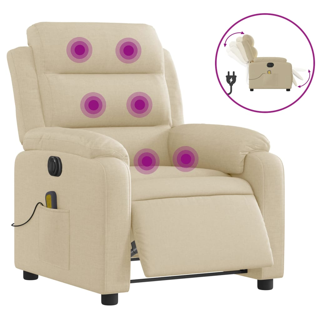 krémszínű szövet dönthető elektromos masszázsfotel (3204977)