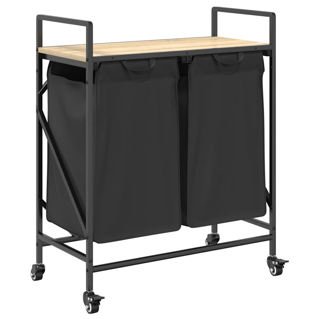 sonoma tölgy mosodai kosár 2 rekeszes kerekekkel (859096)