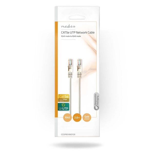 Nedis CCGP85100GY20 UTP Cat5e patch kábel, RJ45, 10/100/1000 Mbit/s, hossz 2m (CCGP85100GY20)