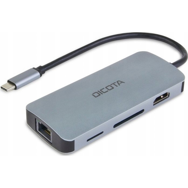 Dicota D32062 USB-C apa - USB-C/HDMI/RJ45(Ethernet)/SD/MicroSD/3x USB-A anya Adapter