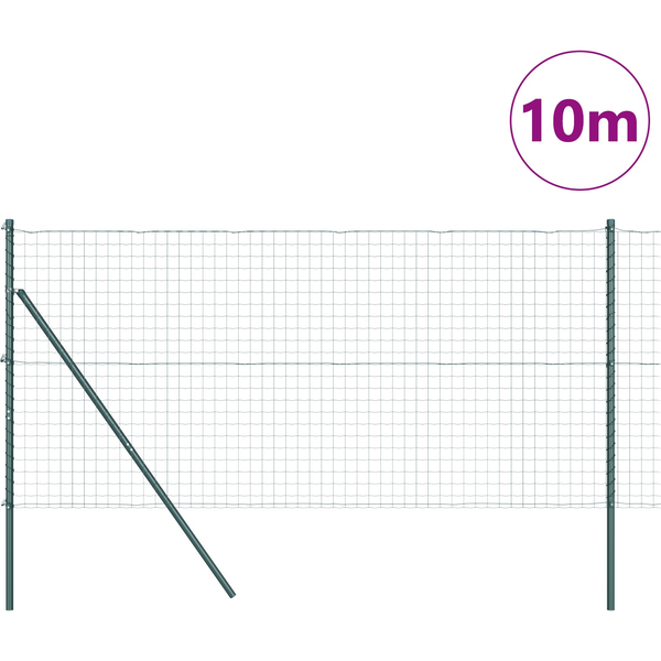 Kerítés oszlopokkal Zöld 1.2 x 10 m Acél
