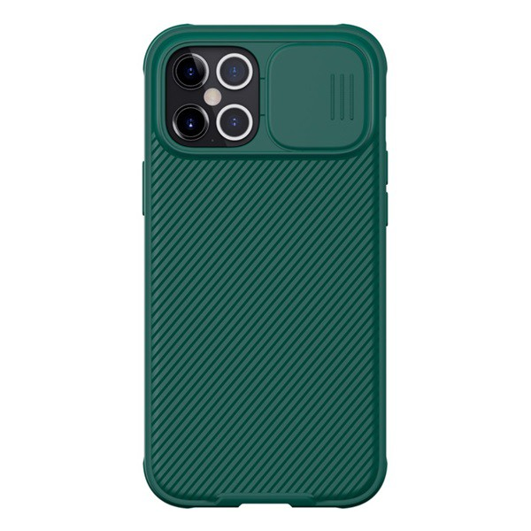 NILLKIN CAMSHIELD PRO műanyag telefonvédő (szilikon keret, közepesen ütésálló, kamera védelem, csíkos minta) SÖTÉTZÖLD [Apple iPhone 12 Pro Max]