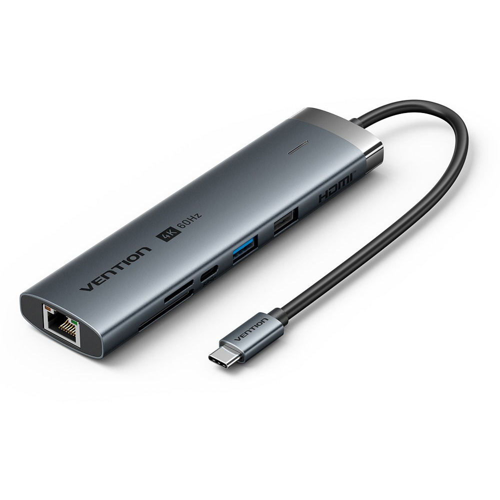 Vention 8-in-1 USB-C to HDMI / USB-C / USB 3.0 / USB 2.0 / RJ45 / SD/TF / PD Docking Station 0.15M G