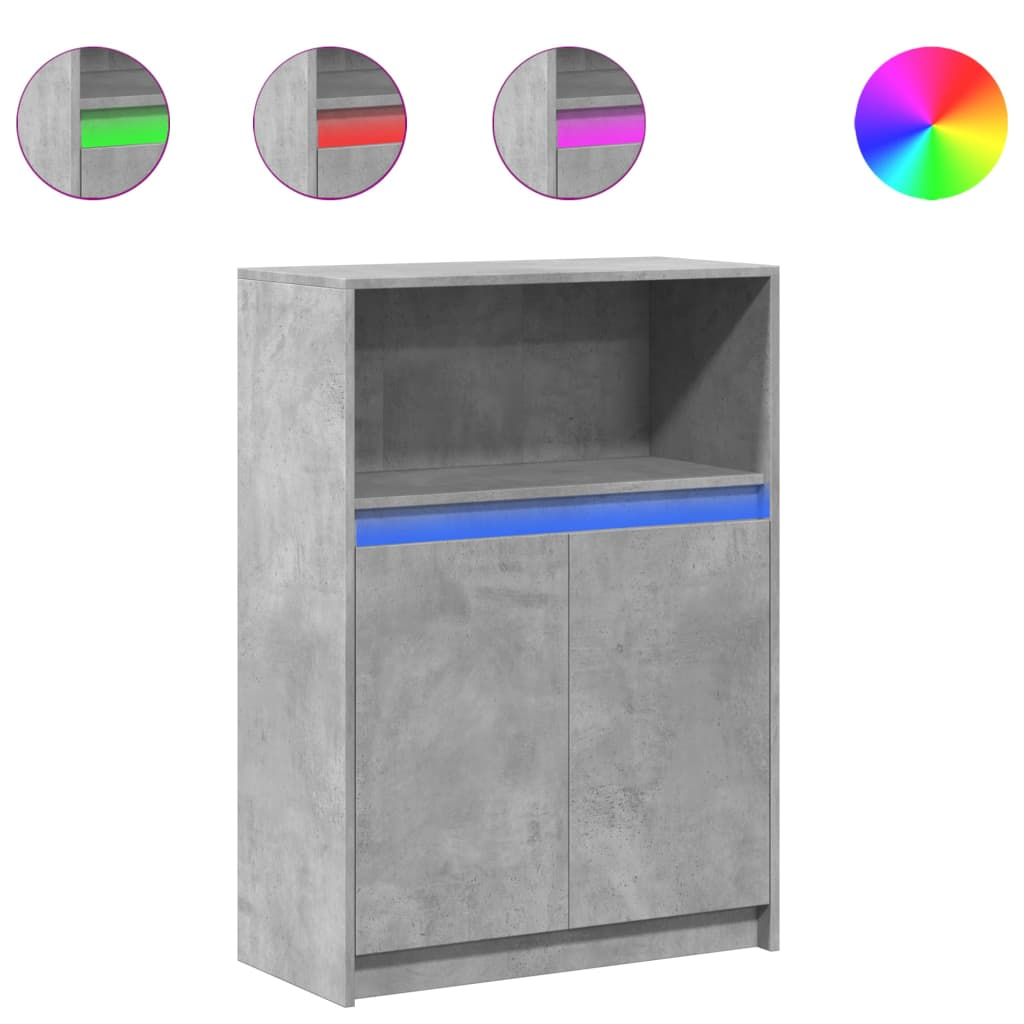 betonszürke szerelt fa tálalószekrény LED-del 72x34x100 cm (852162)