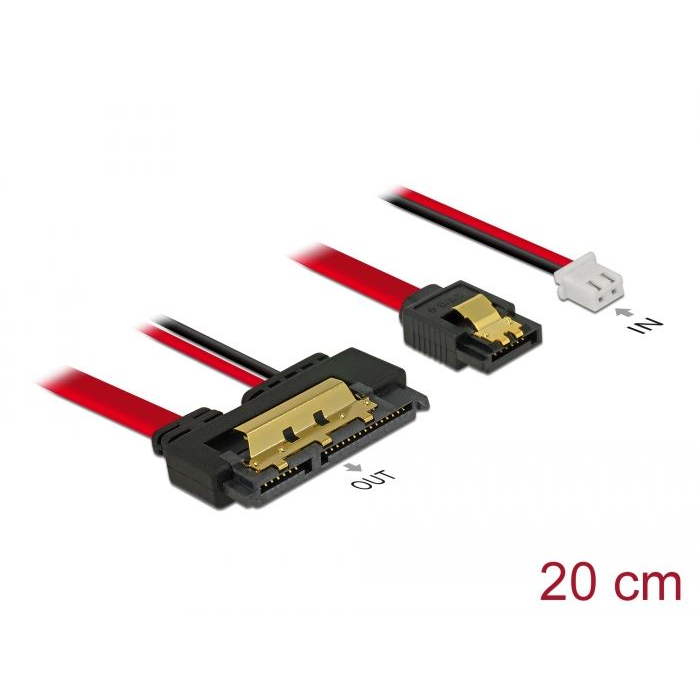 Delock SATA-kábel 6 Gb/s, 7 tűs csatlakozó + 2 tűs csatlakozó > 22 tűs SATA-csatlakozó (5V) (85240) (de85240)
