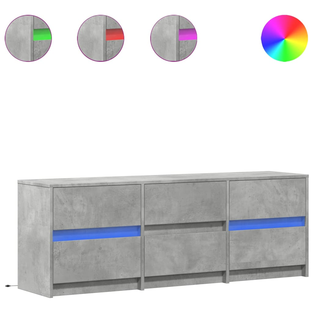 betonszürke szerelt fa TV-szekrény LED-ekkel 140 x 34 x 50 cm (3307922)