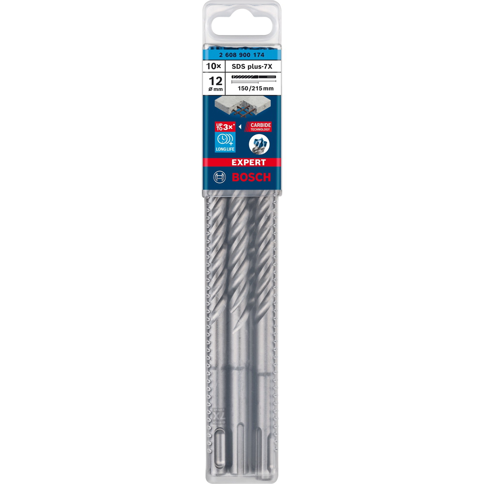 Bosch Ø 12 x 150/215mm Expert SDS Plus-7X Beton fúrószár 10db (2608900174)