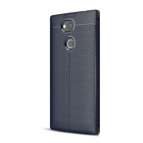 Szilikon telefonvédő (közepesen ütésálló, bőr hatású, varrás minta) SÖTÉTKÉK [Sony Xperia L2 (H4311)] (5996457750610)