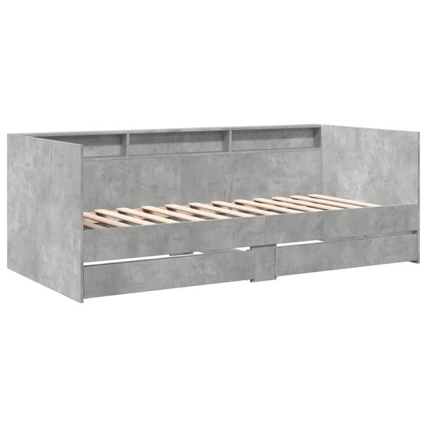 Cadru pat de zi cu sertare gri beton 90x190 cm lemn prelucrat