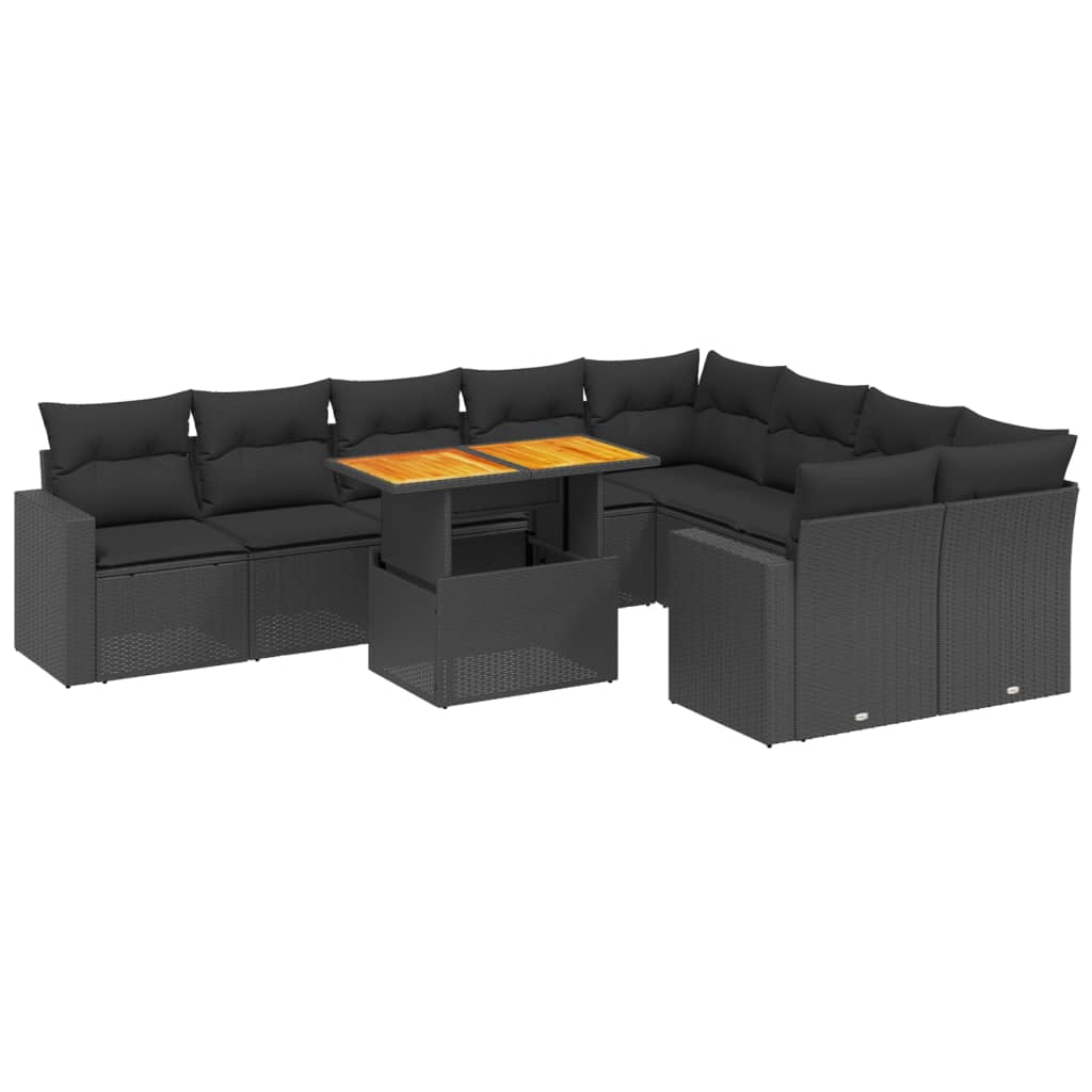 10 részes fekete polyrattan kerti ülőgarnitúra párnákkal (3271468)