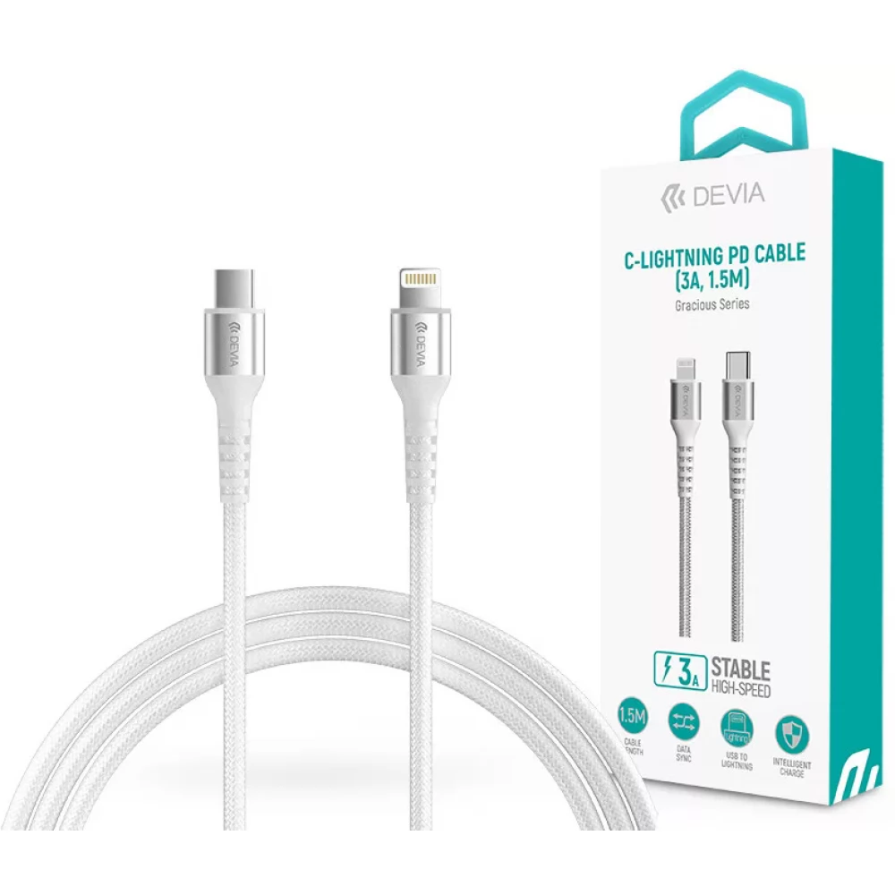 Devia USB Type-C - Lightning adat- és töltőkábel 1,5 m-es vezetékkel - Devia Gracious Series Type-C - Lightning PD Cable - 5V/3A - white (ST379307)