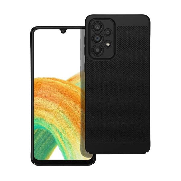 Samsung Galaxy A33 5G SM-A336B, Műanyag hátlap védőtok, légáteresztő, lyukacsos minta, Breezy, fekete (RS142557)