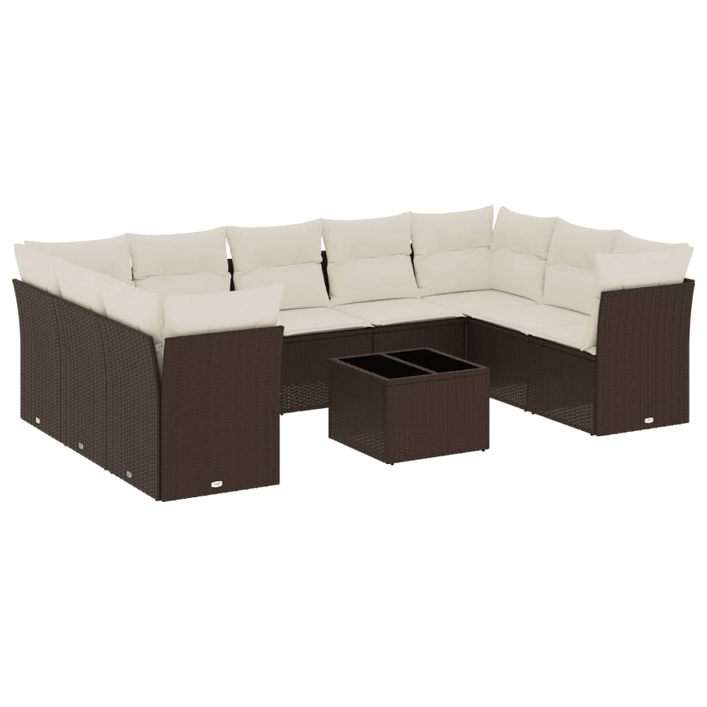 10 részes barna polyrattan kerti ülőgarnitúra párnákkal (3218143)