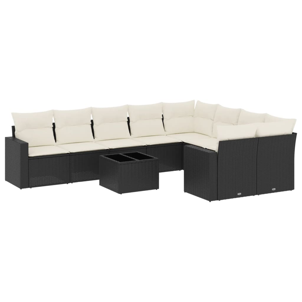 10 részes fekete polyrattan kerti ülőgarnitúra párnákkal (3219436)