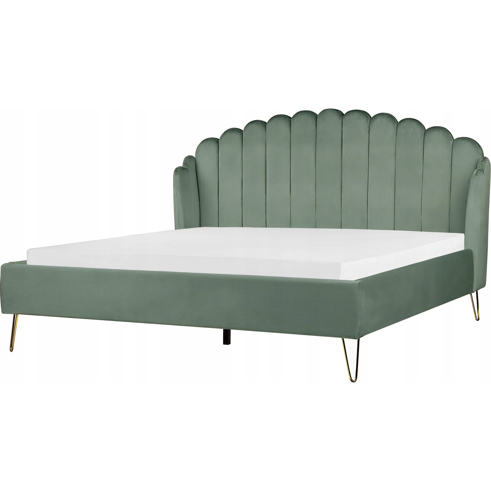Cama Con Somier De Terciopelo Verde 180 X 200 Cm Cabecero Ambillou - Verde
