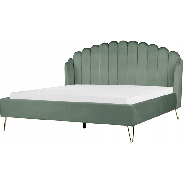 Cama Con Somier De Terciopelo Verde 180 X 200 Cm Cabecero Ambillou - Verde