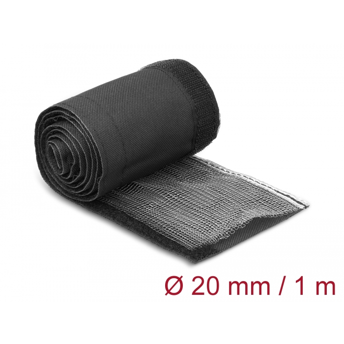 Delock Hőellenálló EMI Shielding fonott borítás tépőzáras rögzítővel, 1 m x 20 mm méretű, fekete (20841) (20841)