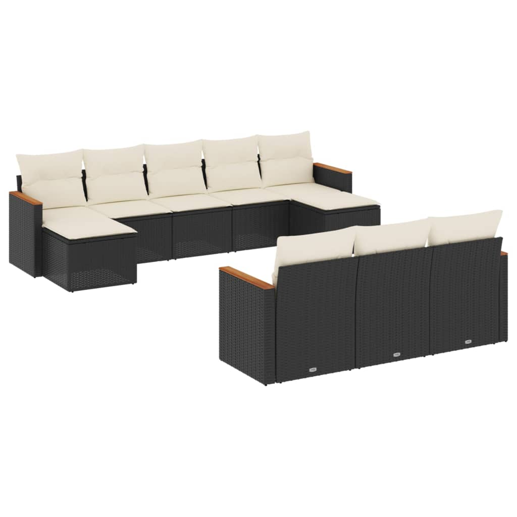 10 részes fekete polyrattan kerti ülőgarnitúra párnákkal (3226413)