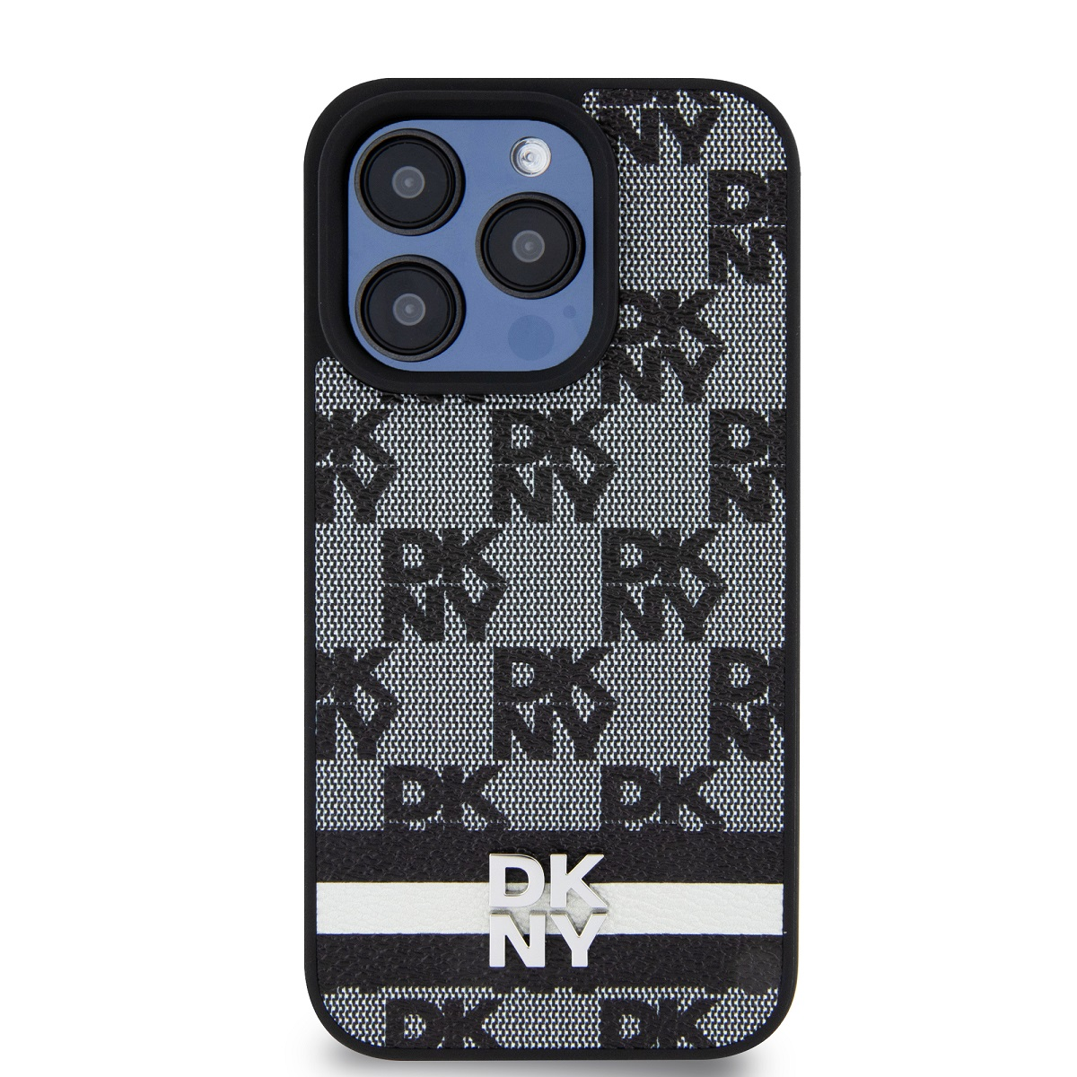 DKNY iPhone 14 Pro kockás mintás csíkkal PU Bőr Telefon tok - Fekete (DKHCP14LPCPTSSK)