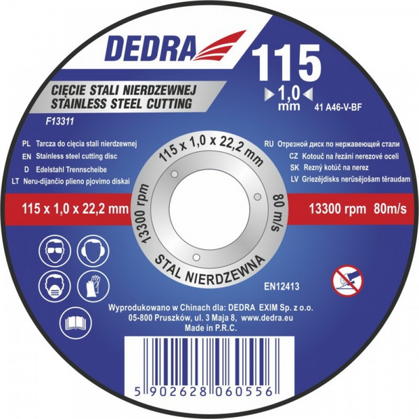  Dedra Tarcza 125x1,5x22,2mm do ciecia stali nierdzewnej Inox - F13322