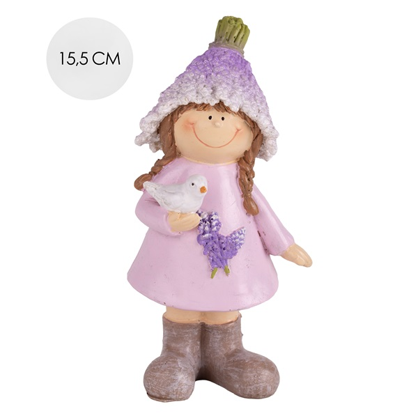 IRIS dekor műgyanta levendula lány+madár 15,5cm (46629)