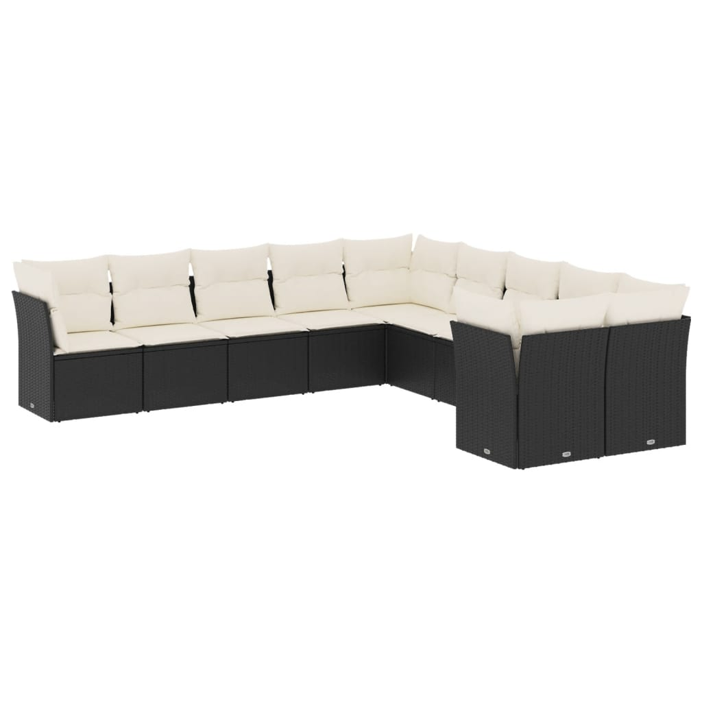 10 részes fekete polyrattan kerti ülőgarnitúra párnákkal (3218236)
