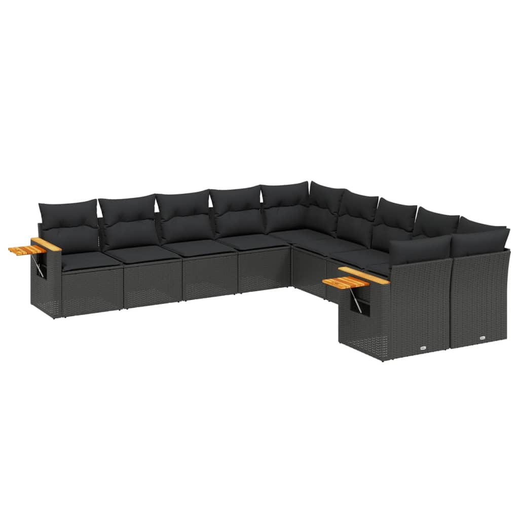 10 részes fekete polyrattan kerti ülőgarnitúra párnákkal (3227189)