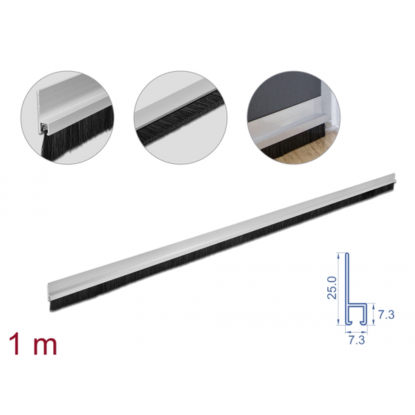 DELOCK Bürstenstreifen 20 mm mit Alu-Profil gerade 1m