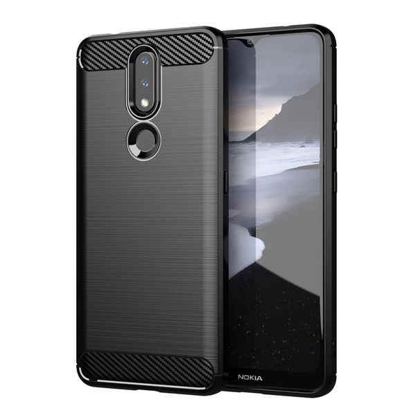 Szilikon telefonvédő (közepesen ütésálló, légpárnás sarok, szálcsiszolt, karbon minta) FEKETE [Nokia 2.4] (5996591157955)