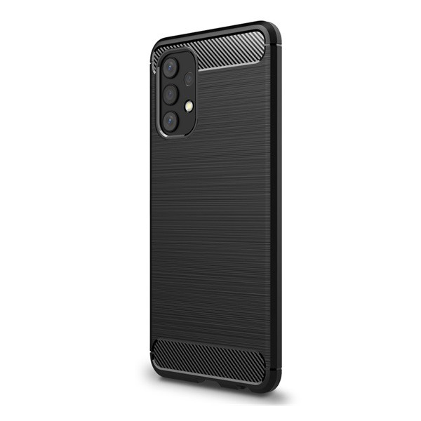 Szilikon telefonvédő (közepesen ütésálló, légpárnás sarok, szálcsiszolt, karbon minta) FEKETE [Samsung Galaxy A32 4G (SM-A325)]