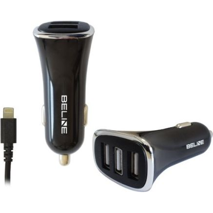 Beline Autós Töltő 3xUSB-A Csatlakozóval és USB-A - Lightning Kábellel 4A Fekete