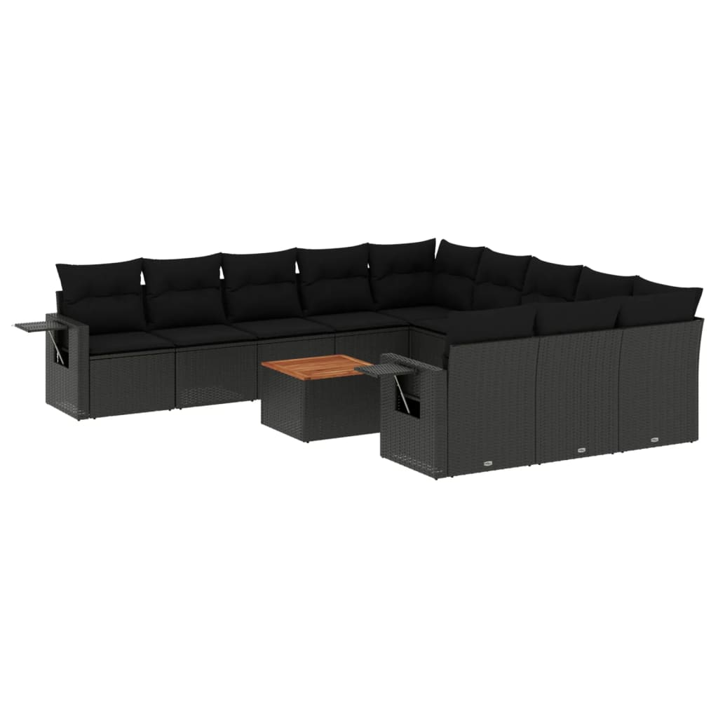 12 részes fekete polyrattan kerti ülőgarnitúra párnákkal (3257119)