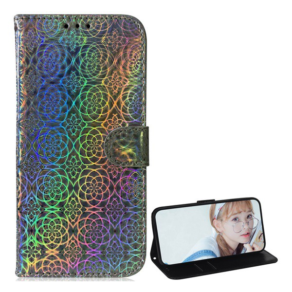 Tok álló, bőr hatású (FLIP, oldalra nyíló, asztali tartó funkció, virág minta) SZÜRKE [Xiaomi Mi 10T Pro 5G] (5996591020655)