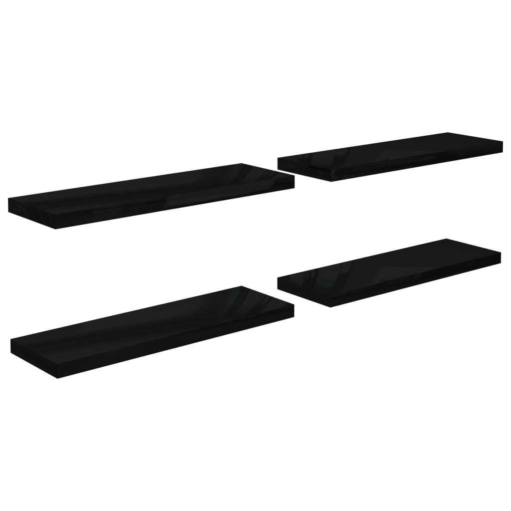 4 db magasfényű fekete MDF fali polc 80 x 23,5 x 3,8 cm (323774)