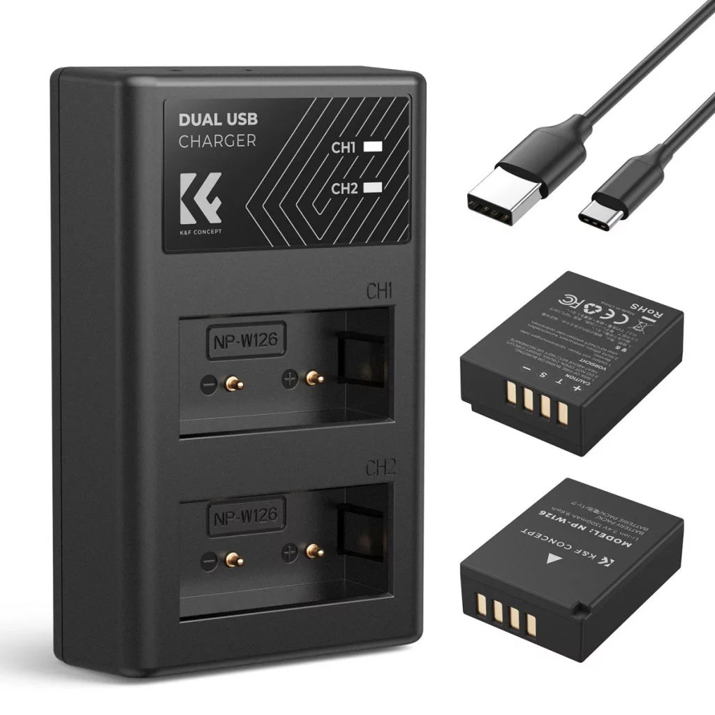 K-F CONCEPT BC-W126 töltő + 2db NP-W126 akkumulátor 1300mAh