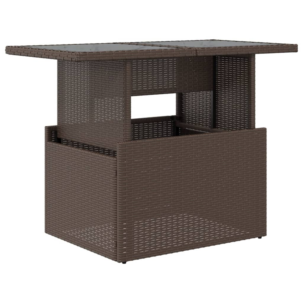 barna polyrattan üveglapos kerti asztal 100 x 55 x 73 cm (366208)