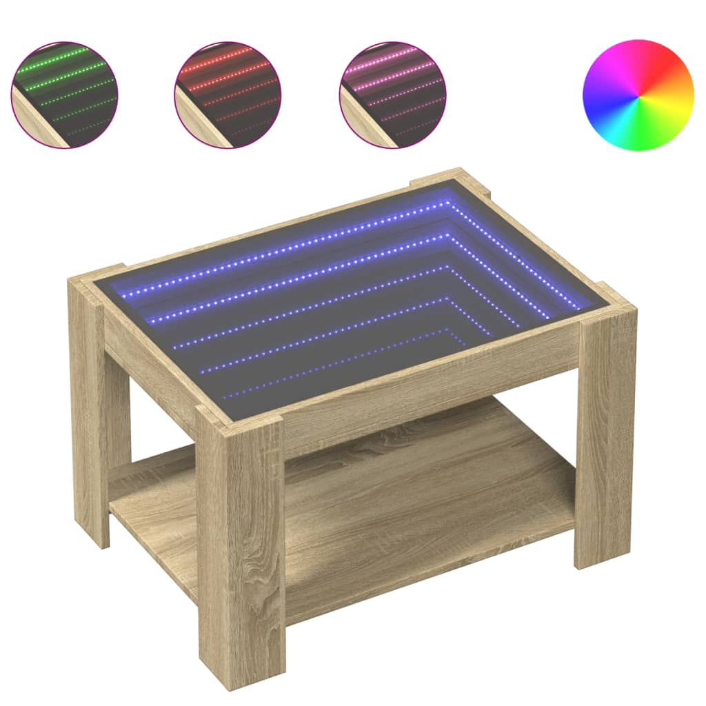 sonoma tölgy szerelt fa dohányzóasztal LED-del 73 x 53 x 45 cm (847548)