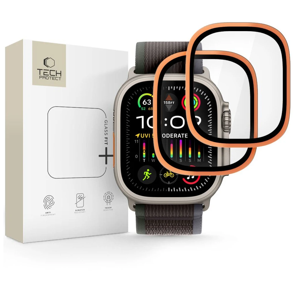 Temperált üveg TECH-PROTECT GLASS RING 2-PACK Apple Watch Ultra 1/2/3 (49 MM) készülékhez, kozmikus narancs