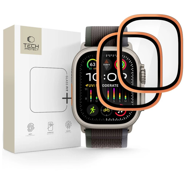 Temperált üveg TECH-PROTECT GLASS RING 2-PACK Apple Watch Ultra 1/2/3 (49 MM) készülékhez, kozmikus narancs